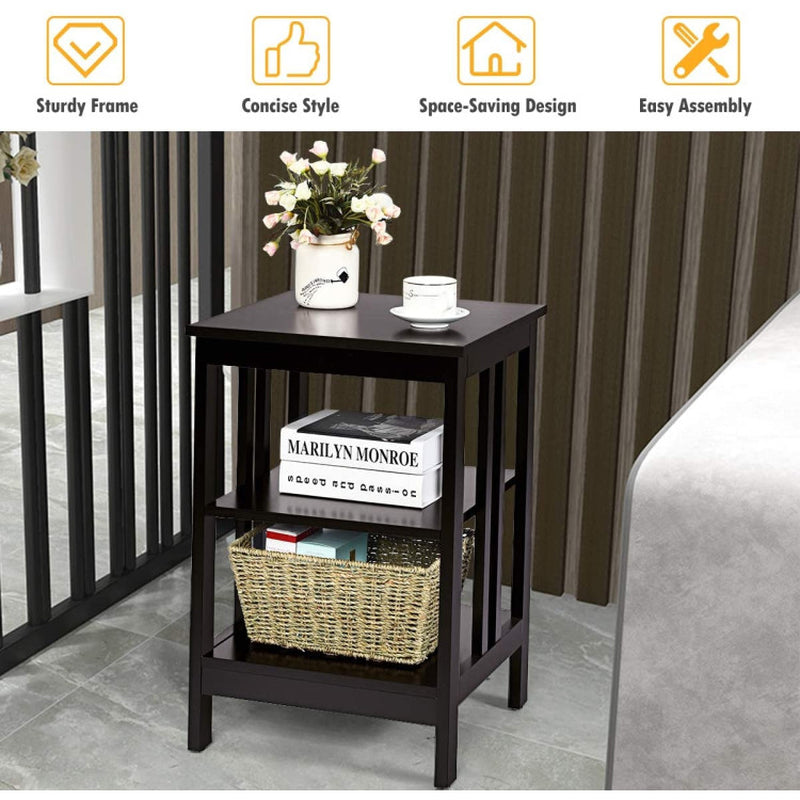 2 Pieces 3-Tier Nightstand with Reinforced Bars and Stable Structure