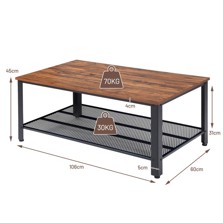 2-Tier Industrial Coffee Table Console Table with Storage Shelf