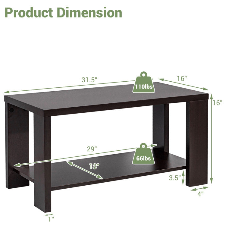 Rectangular Cocktail Coffee Table with Storage Shelf