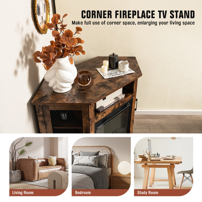 Corner TV Stand with 18 Inch Electric Fireplace for Tvs up to 50 Inch