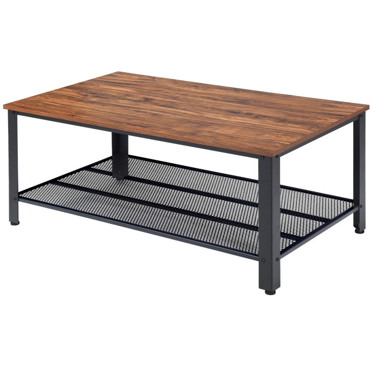 2-Tier Industrial Coffee Table Console Table with Storage Shelf