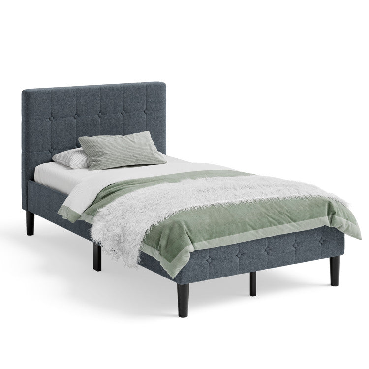 Twin Upholstered Bed Frame with Button Tufted Headboard