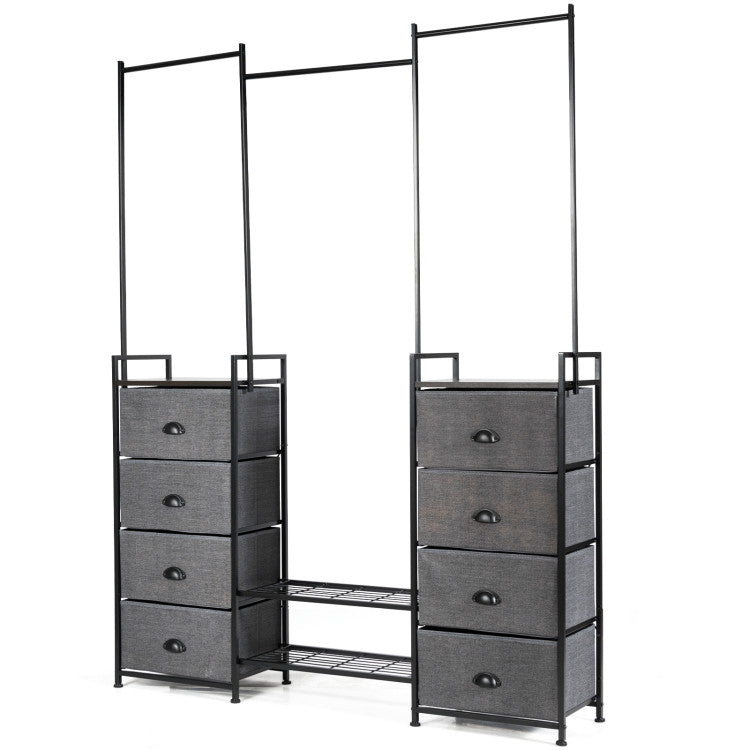 3-In-1 Portable Multifunctional Dresser with 8 Fabric Drawers and Metal Rack