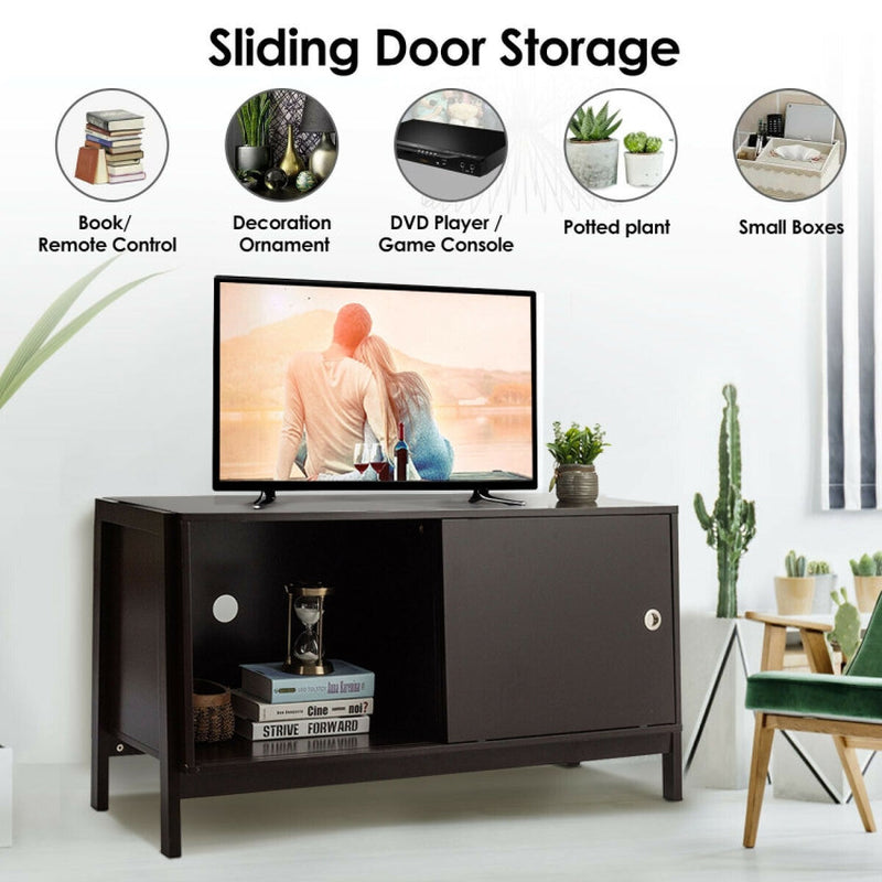 Wooden TV Stand with Sliding Doors for Tvs up to 50 Inch