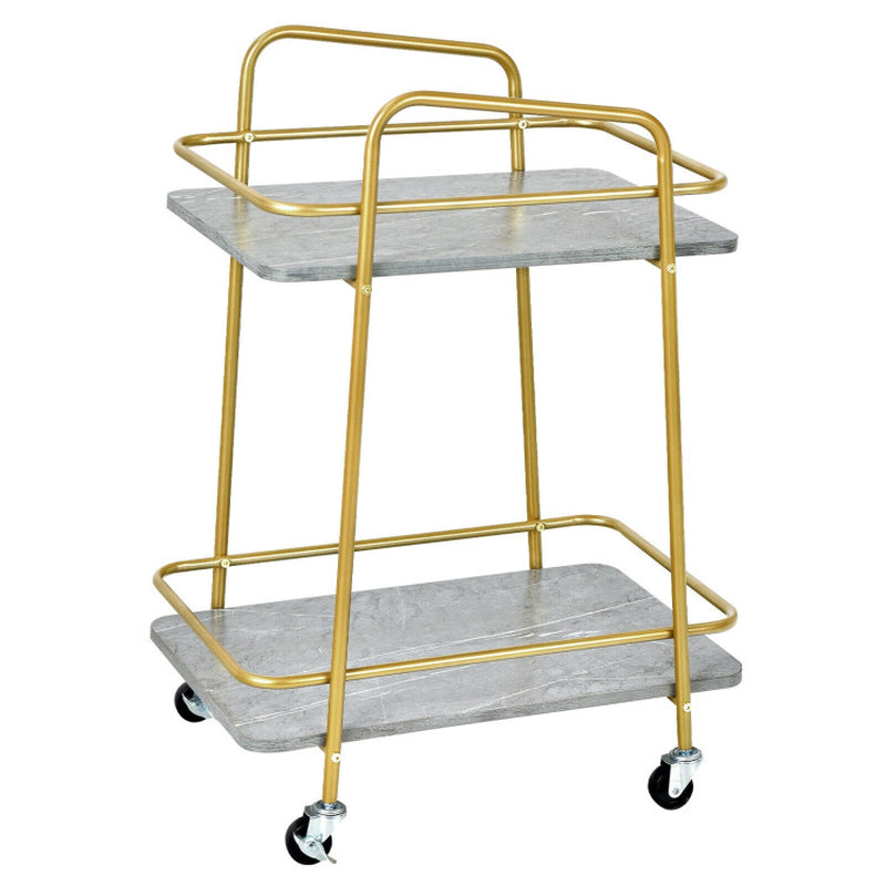 2-Tier Kitchen Rolling Cart with Steel Frame and Lockable Casters