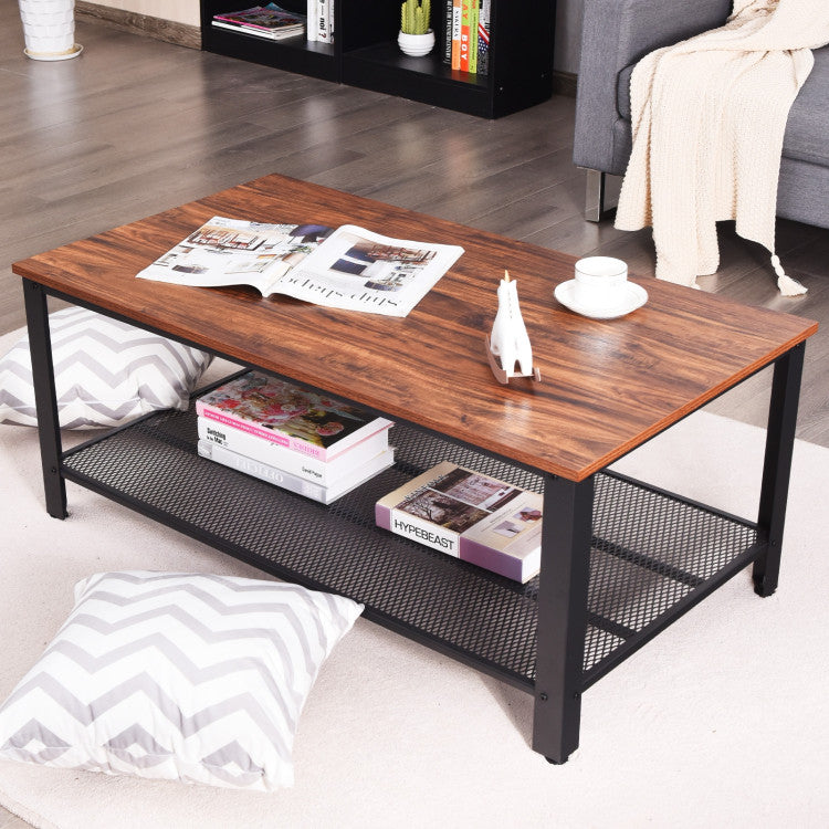 2-Tier Industrial Coffee Table Console Table with Storage Shelf