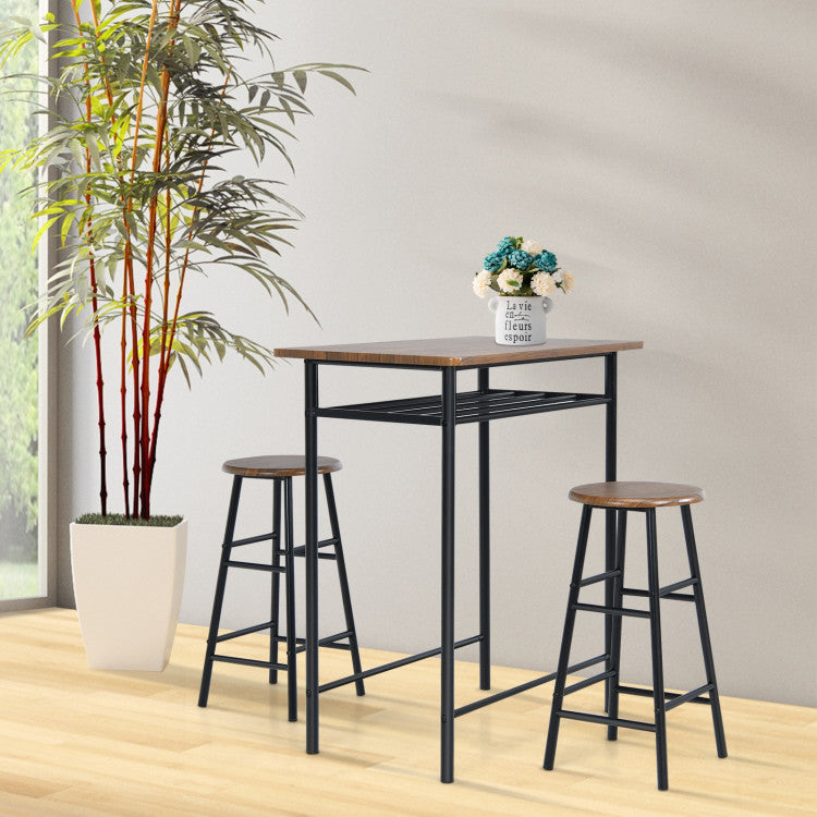 3 Pieces Bar Table Set with 2 Stools