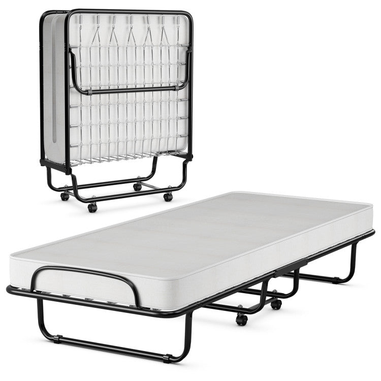 Made in Italy Rollaway Folding Bed with 4 Inch Mattress and Sturdy Metal Frame