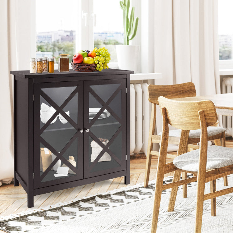 Buffet Cabinet with Tempered Glass Doors & Adjustable Shelves for Kitchen