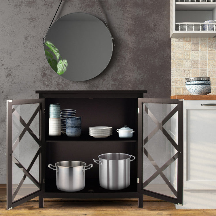 Buffet Cabinet with Tempered Glass Doors & Adjustable Shelves for Kitchen