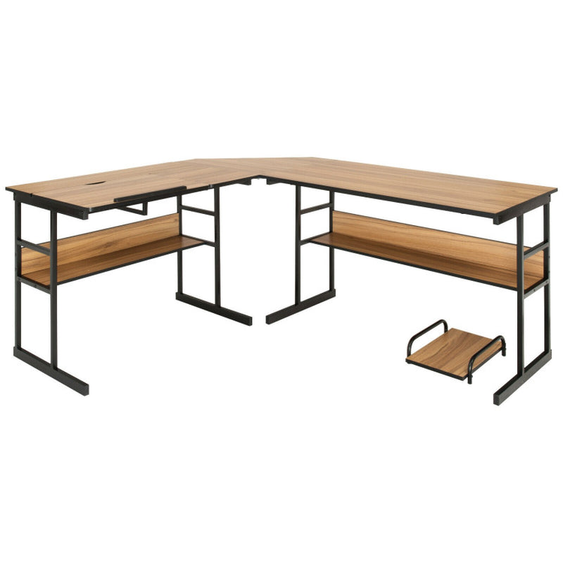 L-Shaped Computer Desk with Tiltable Tabletop