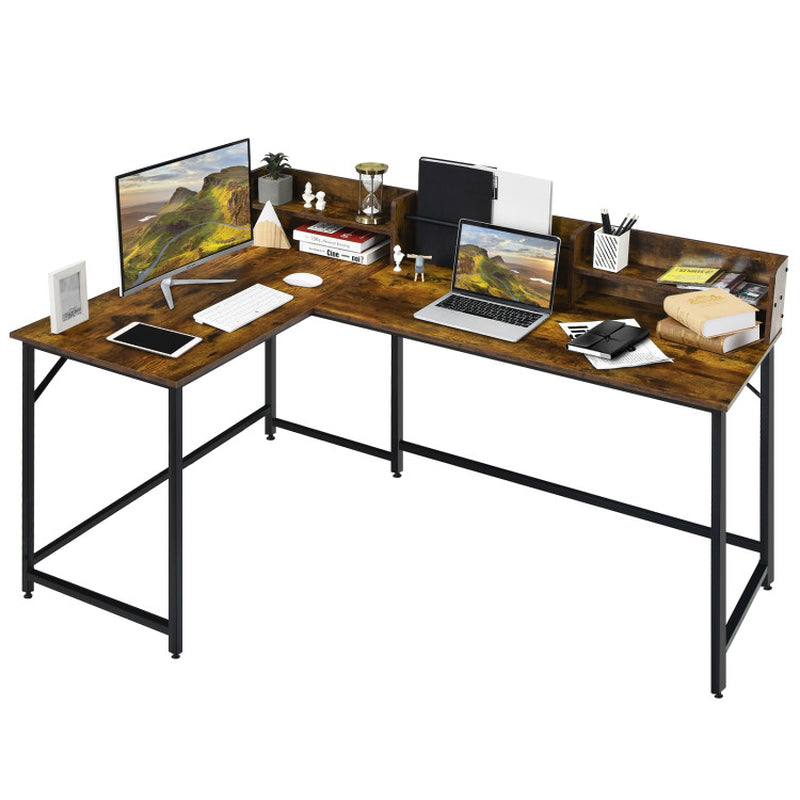 L-Shaped Computer Desk with File Rack and 2 Shelves
