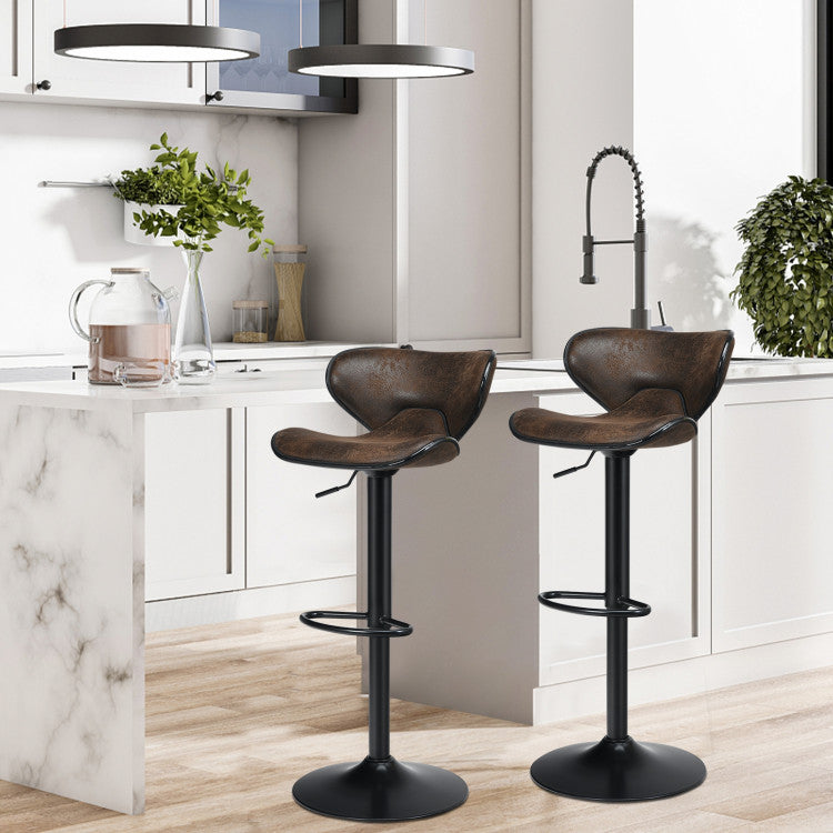 Set of 2 Adjustable Bar Stools Swivel Bar Chairs Pub Kitchen