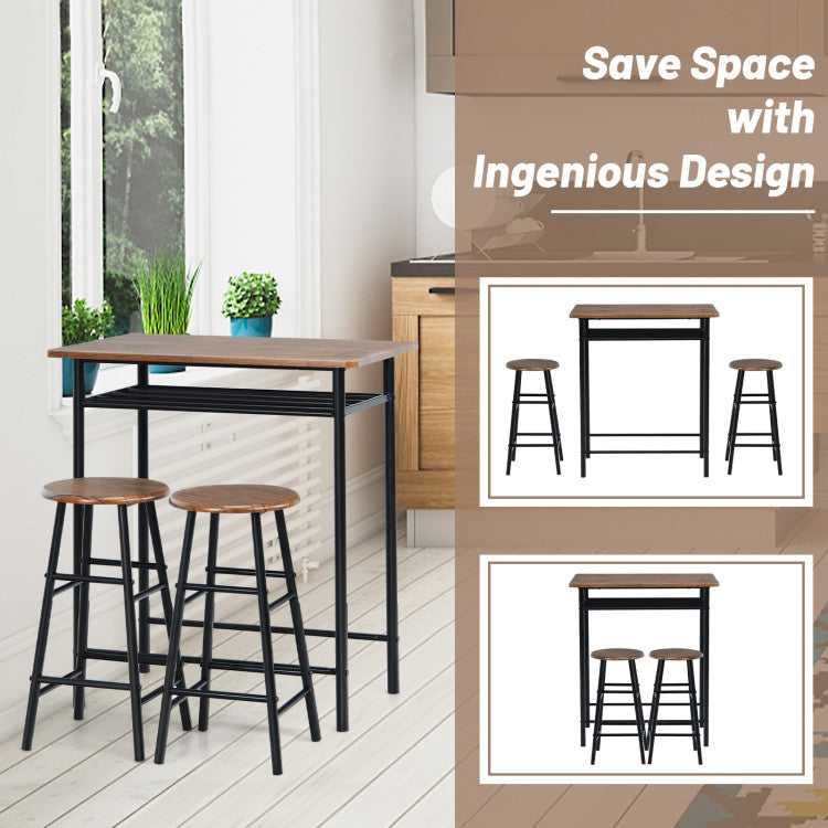 3 Pieces Bar Table Set with 2 Stools