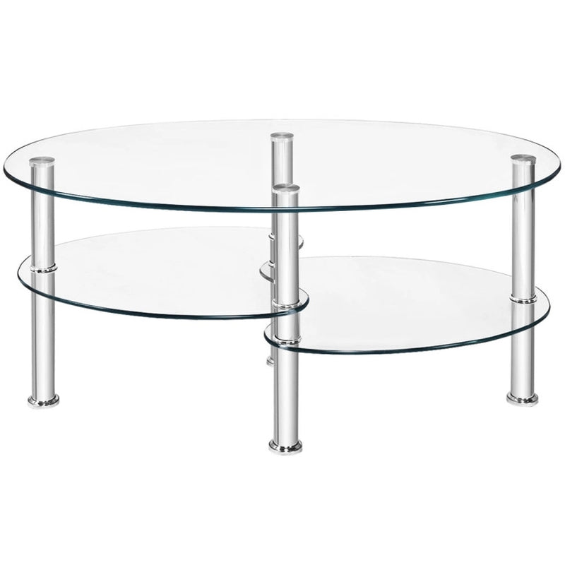 Tempered Glass Oval Side Coffee Table