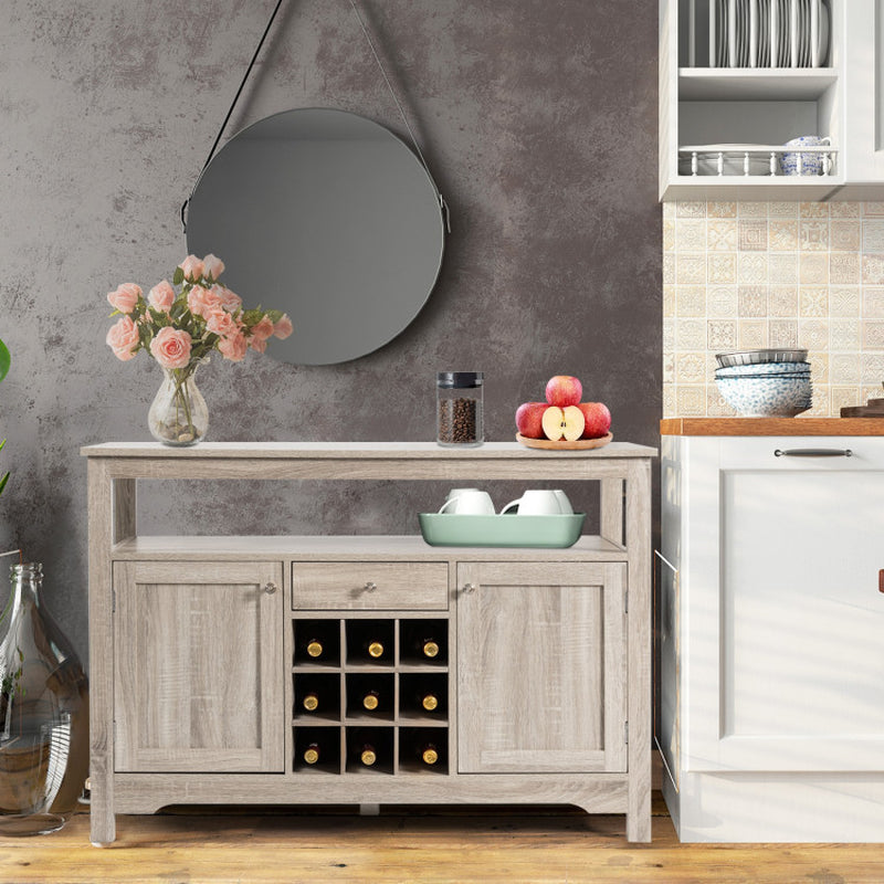 Server Buffet Sideboard with Wine Rack and Open Shelf