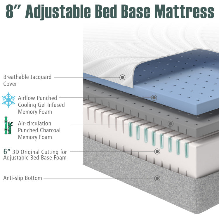 Twin XL Bed Mattress Gel Memory Foam Convoluted Foam for Adjustable Bed