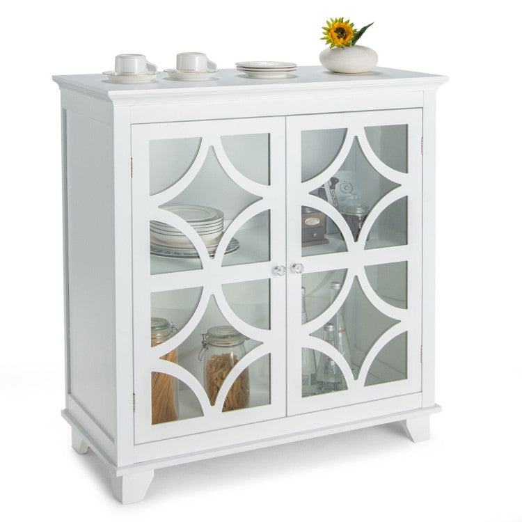 Kitchen Buffet Sideboard with Glass Doors and Adjustable Shelf