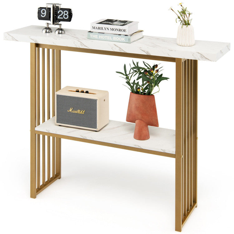 48 Inch 2-Tier Console Table with Gold Finished Frame