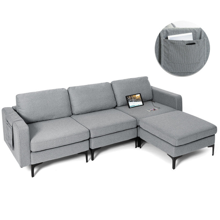 Modular L-Shaped Sectional Sofa with Reversible Chaise and 2 USB Ports