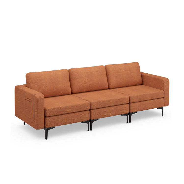 3-Seat Sectional Sofa Couch with Armrest Magazine Pocket and Metal Leg