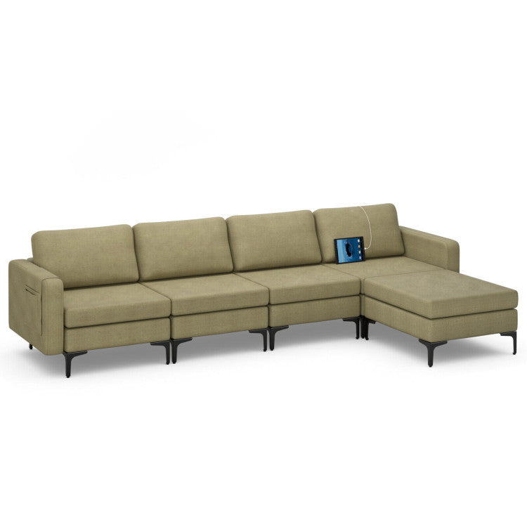 Modular L-Shaped Sectional Sofa with Reversible Ottoman and 2 USB Ports