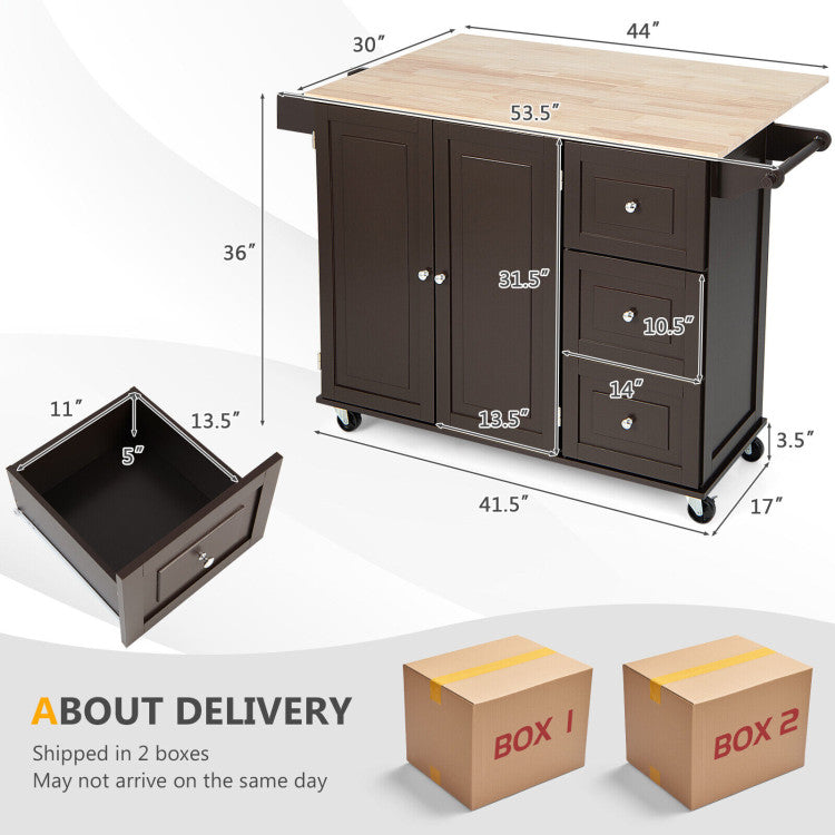 Kitchen Island Trolley Cart Wood with Drop-Leaf Tabletop and Storage Cabinet