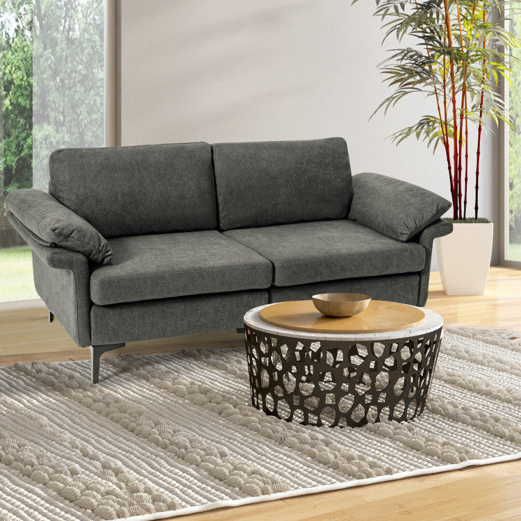 Modern Fabric Loveseat Sofa for with Metal Legs and Armrest Pillows