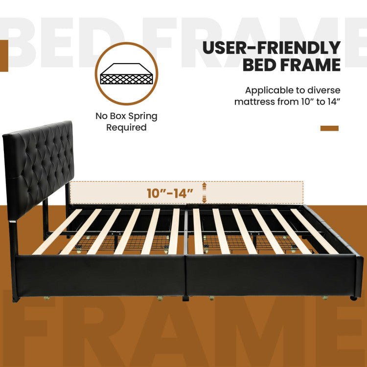 Full/Queen PU Leather Upholstered Platform Bed with 4 Drawers