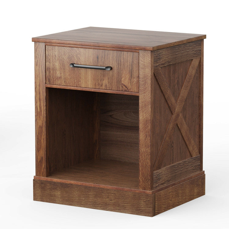 Compact Nightstand with Drawer and Open Compartment