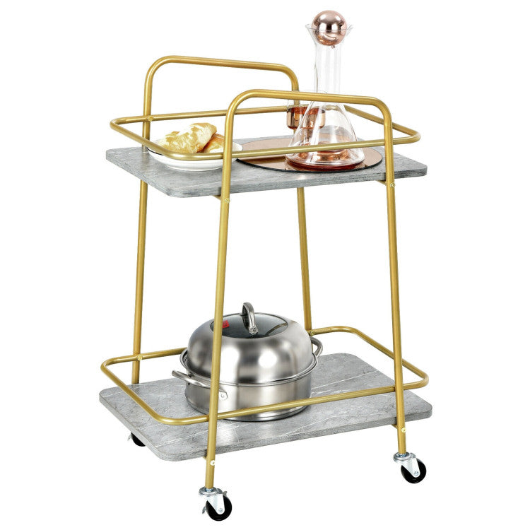 2-Tier Kitchen Rolling Cart with Steel Frame and Lockable Casters