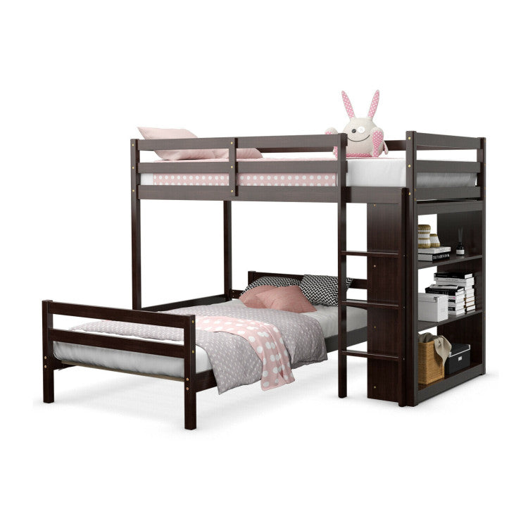 Twin over Twin Loft Bunk Bed with 3-Tier Bookcase