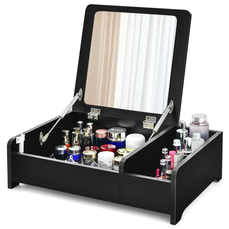 Compact Bay Window Makeup Dressing Table with Flip-Top Mirror