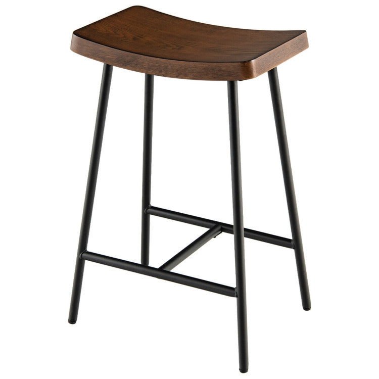 Industrial Saddle Seat Stool with Metal Legs and Adjustable Foot Pads