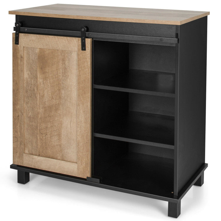 Kitchen Buffet Sideboard with Sliding Barn Door 2 Drawers and Wine Rack