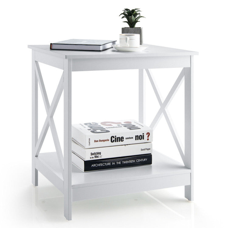 2-Tier Side Table with X-Shape Design and 4 Solid Legs