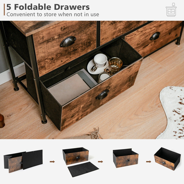 Dresser Organizer with 5 Drawers and Wooden Top