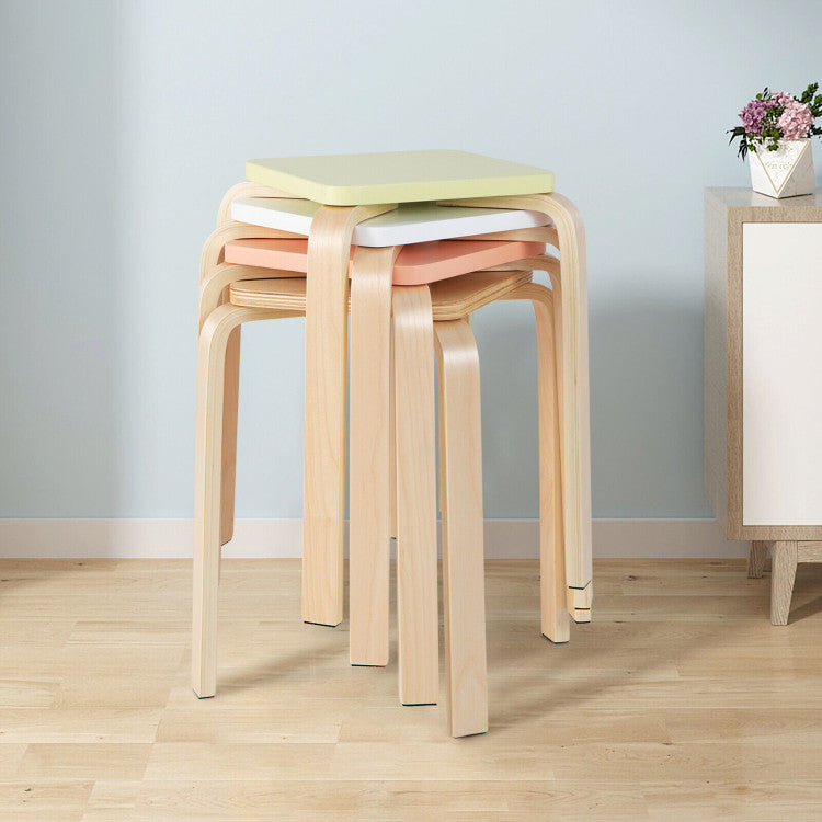 Stackable Bentwood Stools Set of 4 with Square Top