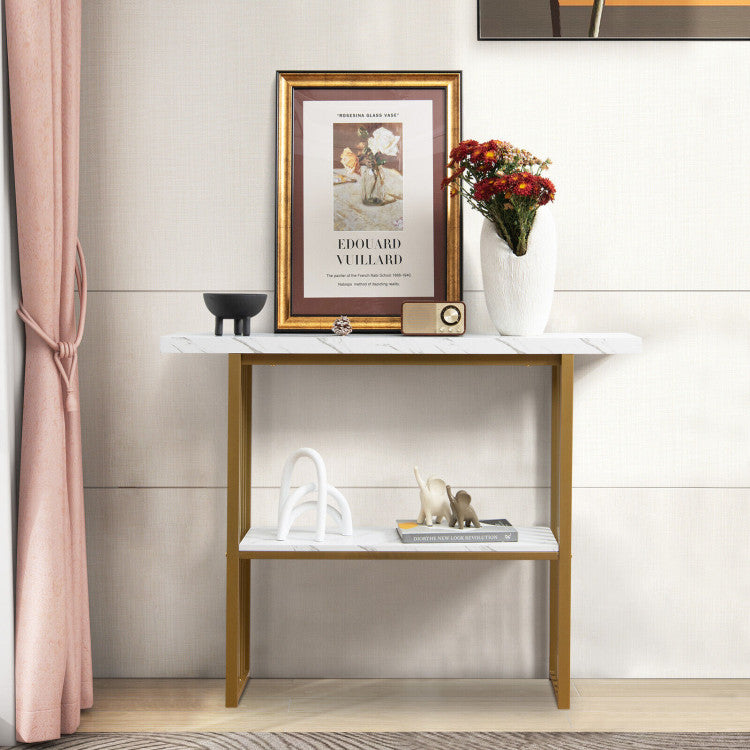 48 Inch 2-Tier Console Table with Gold Finished Frame