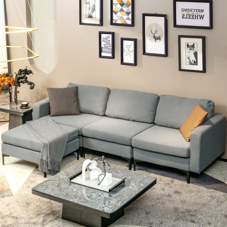 Modular L-Shaped Sectional Sofa with Reversible Chaise and 2 USB Ports