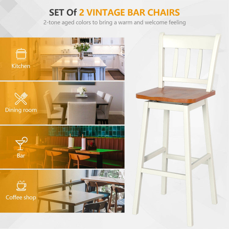 30.5 Inches Set of 2 Swivel Bar Stools with 360° Swiveling