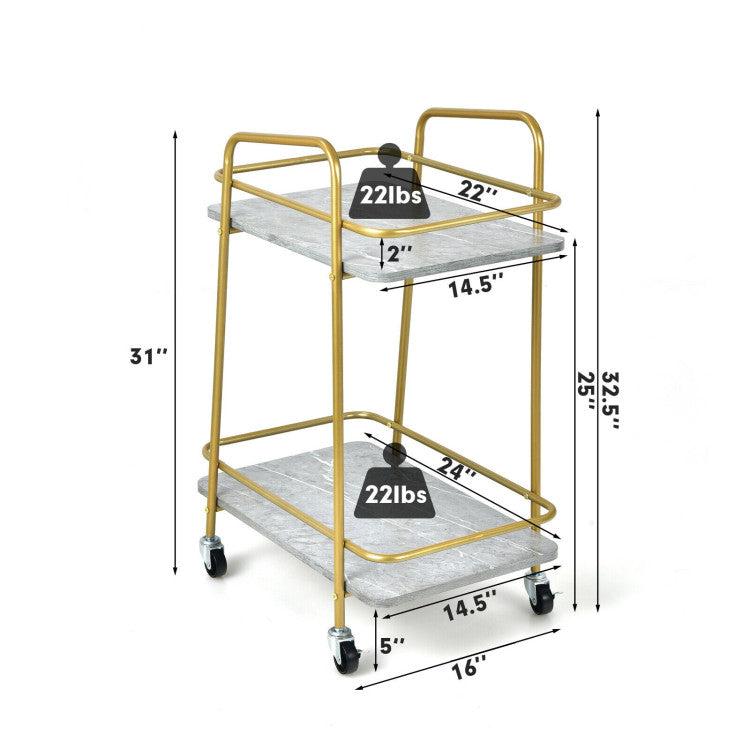 2-Tier Kitchen Rolling Cart with Steel Frame and Lockable Casters