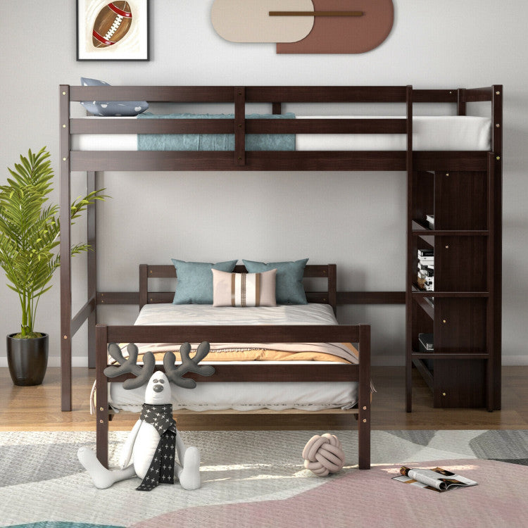 Twin over Twin Loft Bunk Bed with 3-Tier Bookcase