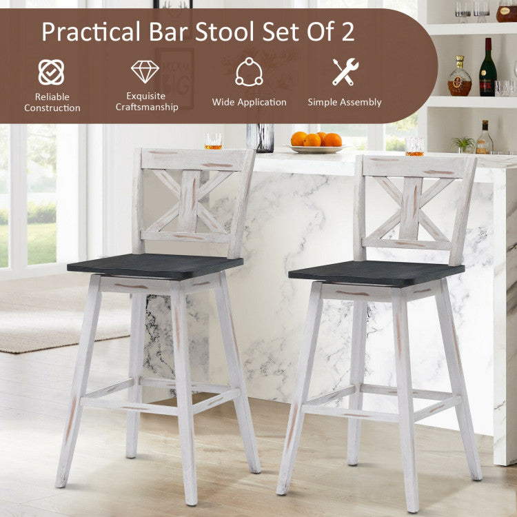 Set of 2 360-Degree Swivel Bar Stools for Home Restaurant