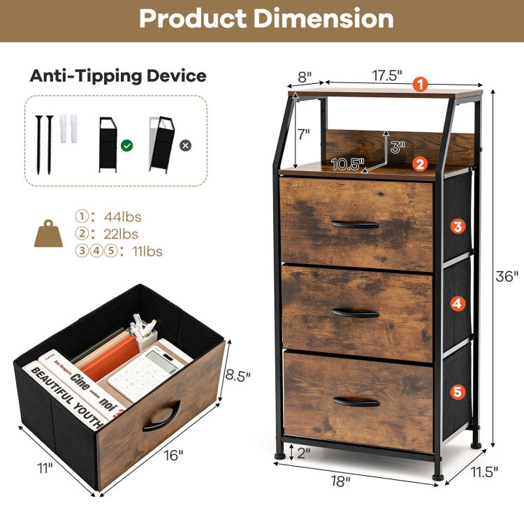 3 Drawer Dresser with Adjustable Footpads