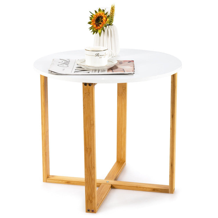 Multifunctional round Side End Table with Bamboo Legs and X-Shaped Base