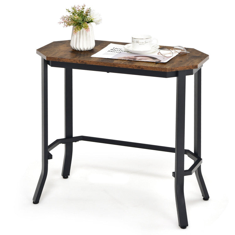 Narrow End Table with Rustic Wood Grain and Stable Steel Frame