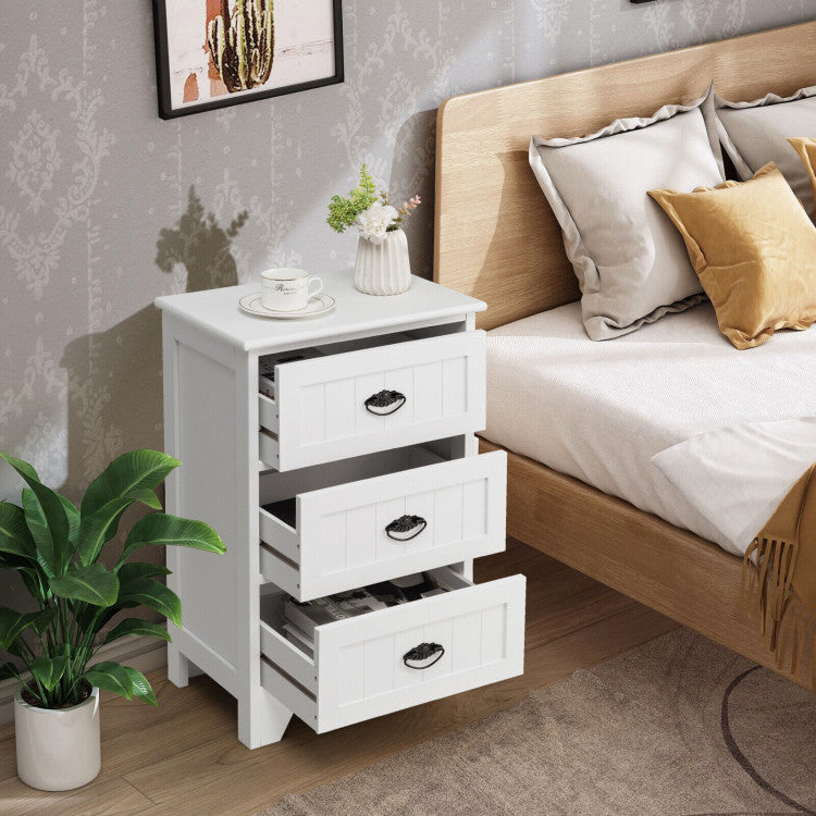 3 Drawers End Storage Wood Side Nightstand