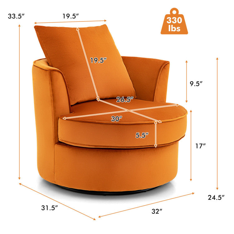 No Assembly Lint Fabric Accent Chair with 360° Swivel Function