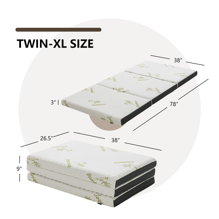 Portable Tri-Fold Memory Foam Floor Mattress Topper with Carrying Bag